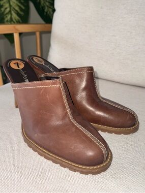 New Vintage White Mountain Brown Leather Slip-On Mule Clogs Made In Brazil Sz 7